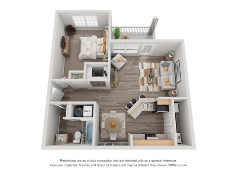 Floor plan for 1 bed, 1 bath, 793 sqft